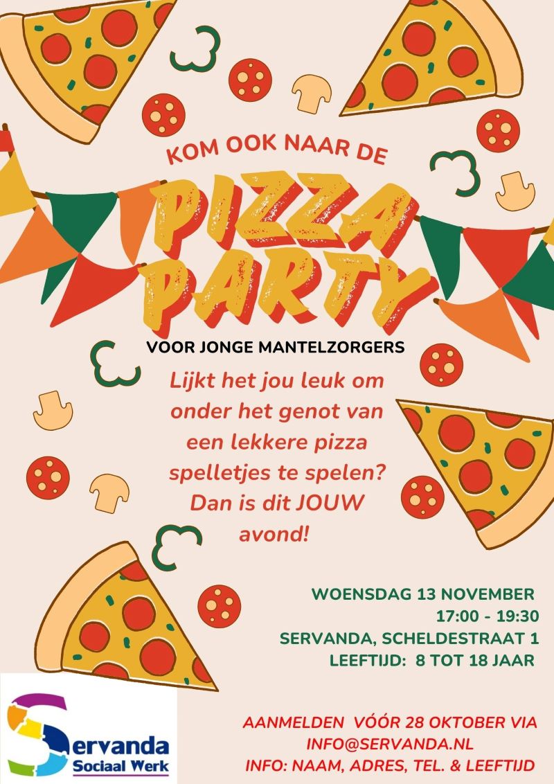 Red Yellow Green Creative Pizza Party Flyer